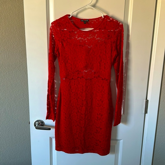 Express Red Lace Open Back Dress - Picture 3 of 6